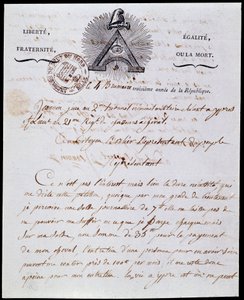Rivoluzione francese: prima pagina e intestazione di una lettera amministrativa militare 4 nebbia anno III (25/10/1794) datata 18 Frimaio anno III (08/12/1794) con l