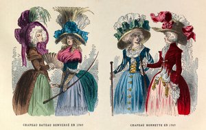 Da sinistra a destra: Cappello a barca rovesciata; Cappello a filo nel 1787 - collezione privata da Anonymous Anonymous