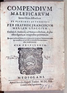 Frontespizio del Compendium maleficarum di Guazzo sulla demonologia e stregoneria