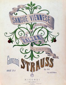 Frontespizio della partitura musicale di Sangue viennese di Johann Strauss da Anonymous Anonymous