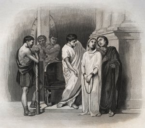 Santa Vittoria, subì il martirio a Cartagine con San Saturnino, nel 304. Incisione del 1846 in "Vite dei santi". Collezione privata da Anonymous Anonymous