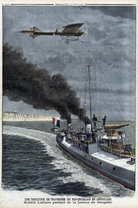 Hubert Latham (1883-1912), aviatore francese, lascia Sangatte in un monoplano 