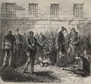 Forze inferme al Bagne di Tolone nel XIX secolo. Incisione in "Histoire des bagnes depuis leur création à nos jours" (1877) di Pierre Zaccone (1817-1895). Collezione privata da Anonymous Anonymous