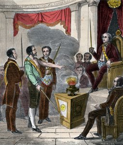 Iniziazione di un massone francese nella confraternita - Cerimonia di ricezione di un massone - Incisione del 1879 in 