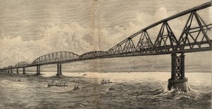 Progetto di ponte internazionale sul Canale della Manica tra Calais e Folkestone - 1890 - incisione 1890