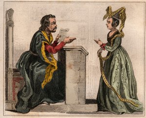 Jehan Pastoret (1328-1405), presidente del Parlamento di Parigi sotto il regno di Carlo V con una nobildonna, che indossa un liripion. Incisione del 1859 in "Le Monde. Storia di tutti i popoli dai tempi più remoti ai giorni nostri" di M. E. de Lostalot-Bac