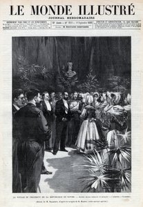 Viaggio di Sadi Carnot (1837-1894) in Savoia: il Presidente della Repubblica è accolto a Chambery da giovani ragazze che gli offrono un mazzo di fiori. Incisione in "Le monde illustree" del 1892. Collezione privata da Anonymous Anonymous