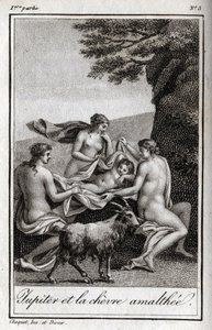 Giove bambino nutrito dalla capra Amaltea. Incisione del 1819 in 