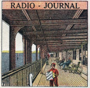 La T.S.F.: radio - giornale. Venditore di giornali su un transatlantico. Illustrazione anonima del 1925. Collezione privata. da Anonymous Anonymous