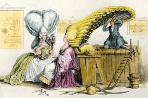 Grandi acconciature eccentriche: giovani donne della nobiltà acconciate con una parrucca. Incisione del 1788 Collezione privata da Anonymous Anonymous