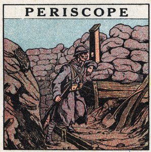 Riflessione della luce: periscopio usato in una trincea da un soldato durante la Prima Guerra Mondiale. Illustrazione anonima del 1925. Collezione privata. da Anonymous Anonymous