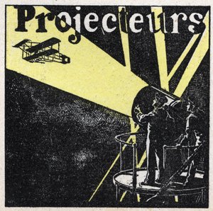 Riflessione della luce: fari usati per individuare un aereo nel cielo di notte. Illustrazione anonima del 1925. Collezione privata.