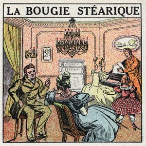 Fonti di luce: la candela stearica usata sui lampadari nel XIX secolo. Illustrazione anonima del 1925. Collezione privata. da Anonymous Anonymous