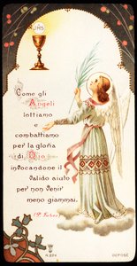 Come gli angeli combattiamo e lottiamo per la gloria di Dio Immagine pia con un calice e un