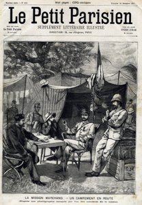 Campo della Missione Marchand: Jean-Baptiste Marchand (1863-1934), il Capitano Baratier alla sua sinistra e il Tenente Victor Emmanuel Largeau (1867-1916) e il Capitano Germain alla sua destra. da Anonymous Anonymous