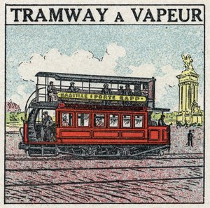 Trattamento meccanico: tram a vapore apparso a Parigi alla fine del XIX secolo sulla linea Bastille - porta Bapp. Illustrazione anonima del 1925. Collezione privata. da Anonymous Anonymous