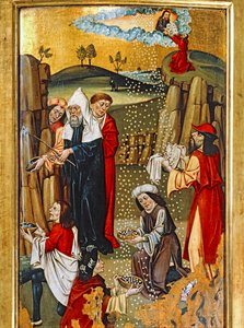 Mosè attinge acqua dalla roccia e il miracolo della manna ...