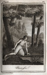 Narciso che contempla il suo riflesso. Incisione del 1819 in "Lettere a Emilie sulla mitologia" di Charles Albert Demoustier (1760-1801). Collezione privata da Anonymous Anonymous