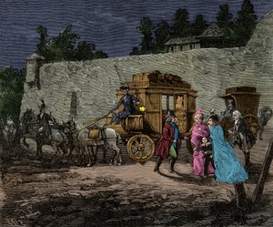 Fuga notturna della famiglia reale a Varennes nel 1791, Incisione, Collezione privata