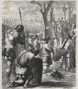 Ottone I, Sacro Romano Imperatore riceve la comunione prima della Battaglia di Lechfeld (955) - incisione del 1864 da Anonymous Anonymous