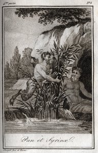 Pan e la ninfa Siringa trasformata in canne. Incisione del 1819 in 
