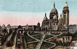 Parigi: funicolare e Basilica del Sacro Cuore (Sacre-Coeur) sulla Butte Montmartre. Fotografia del 1920 in 