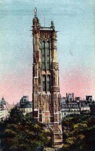 Parigi: la Torre di San Giacomo (Saint-Jacques) realizzata nel 1523. Fotografia del 1920 in "Artistic Album" della città di Parigi. Collezione privata.