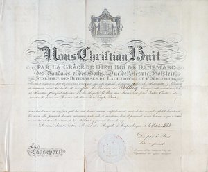 Passaporto del Re di Danimarca Christian VIII datato 1845. da Anonymous Anonymous