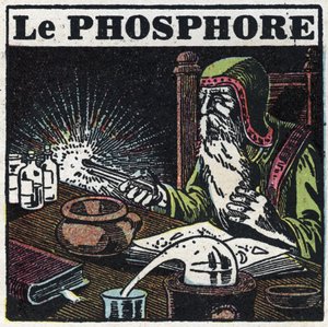 Fosforescenza: fosforo. Un alchimista alla ricerca della pietra filosofale nel suo laboratorio. Illustrazione anonima del 1925. Collezione privata. da Anonymous Anonymous