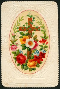Immagine pia: Croce con fiori (cromolitografia)