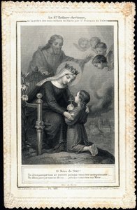 Immagine pia: Santa infanzia cristiana, o la preghiera dei veri figli di Maria, di San Francesco di Sales. Carta dentellata. Collezione privata