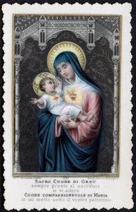 Immagine pia: Gesù bambino tra le braccia di sua madre Maria, con il Sacro Cuore da Anonymous Anonymous