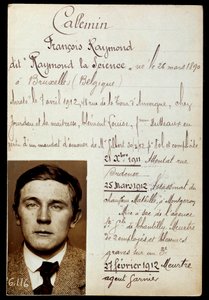 Scheda della polizia di Raymond Callemin detto Raymond la Science (1890-1913), complice di Jules Bonnot (banda Bonnot) con l
