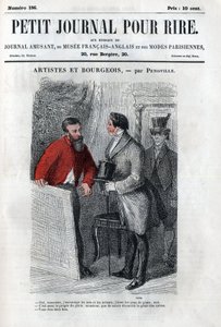 Vignetta politica e sociale durante il Secondo Impero. "Artista e borghese": conversazione tra un mecenate e un artista borghese. Incisione in "Petit Journal pour Rire" da Anonymous Anonymous