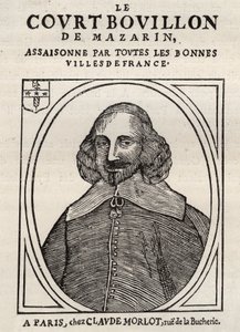 Pamphlet politico Mazarinade, immagine popolare contro Mazzarino riguardo al suo ritiro a Bouillon (Le court broth de Mazarin). Collezione privata. da Anonymous Anonymous
