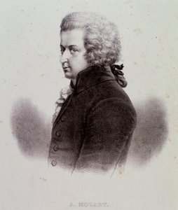 Ritratto del compositore austriaco Wolfgang Amadeus Mozart (1756-1791) Incisione. XIX secolo. Collezione privata milanese