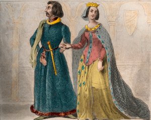 Ritratto di Charlotte de Savoie (1441-1483) Regina di Francia, con Luigi XI di Francia, detto il Prudente (1423-1483). Incisione del 1859 in "Le Monde. Storia di tutti i popoli dai tempi più remoti ai giorni nostri" di M. E. de Lostalot-Bachoue da Anonymous Anonymous