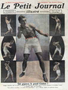 Ritratto del pugile francese Georges Carpentier che combatterà contro il pugile americano Jack Dempsey per il titolo di Campione del Mondo. Illustrazione tratta da "Le petit journal illustré" del 19/06/1921. Collezione privata da Anonymous Anonymous