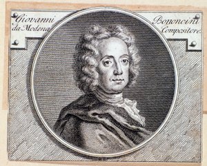Ritratto del compositore e violoncellista barocco italiano Giovanni Battista Bononcini. Incisione. XVIII secolo da Anonymous Anonymous