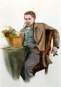 Ritratto di Thomas Edison (1847-1931), fisico americano. Incisione intorno al 1900. Collezione privata da Anonymous Anonymous