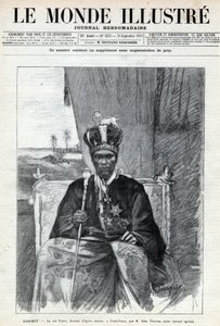 Ritratto di Tofa I (Toffa) (circa 1850-1908), re del Dahomey (Benin) a Porto Novo. Un giornale. Incisione in 