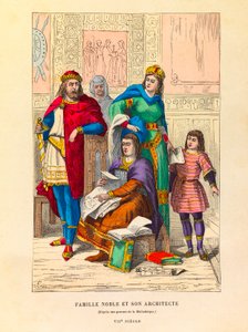Ritratto di una famiglia nobile con il suo architetto nel VII secolo, incisione - collezione privata da Anonymous Anonymous