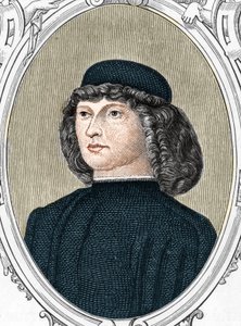 Ritratto del pittore italiano Giovanni Bellini detto il Giambellino (1425/1433-1516), incisione del 1859 in "Le gallerie d