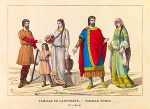 Ritratti e costumi di una famiglia di aratori e di una famiglia nobile nel V secolo, incisione - collezione privata da Anonymous Anonymous