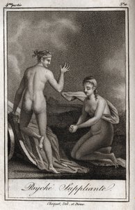 Psiche che implora. Incisione del 1819 in “Lettres à Emilie sur la mythologie” di Charles Albert Demoustier (1760-1801). Collezione privata