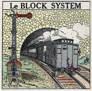 Ferrovie: il sistema a blocchi utilizzato intorno alle grandi città per evitare collisioni. Illustrazione anonima del 1925. Collezione privata.