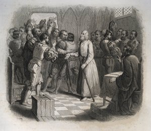 San Nicola (Nicola) di Flue o Fratello Klaus (1417-1487), un eremita svizzero che riconcilia i confederati svizzeri che stavano per iniziare la guerra civile. Incisione del 1846 in 