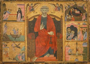 San Pietro su un trono circondato da scene bibliche da Anonymous Anonymous