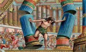 Sansone abbatte il Tempio di Dagon - Cromolitografia - Collezione privata