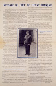 Seconda Guerra Mondiale e regime di Vichy: messaggio del capo di stato francese Philippe Pétain pubblicato dopo l